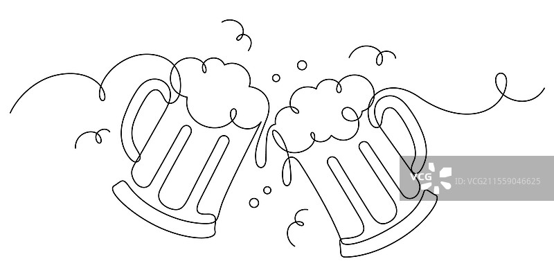 啤酒杯碰撞的单线画，搞笑派对场景图片素材