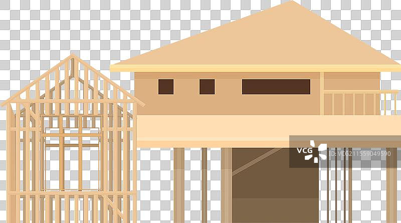 未完成的新木屋，木材和图片素材