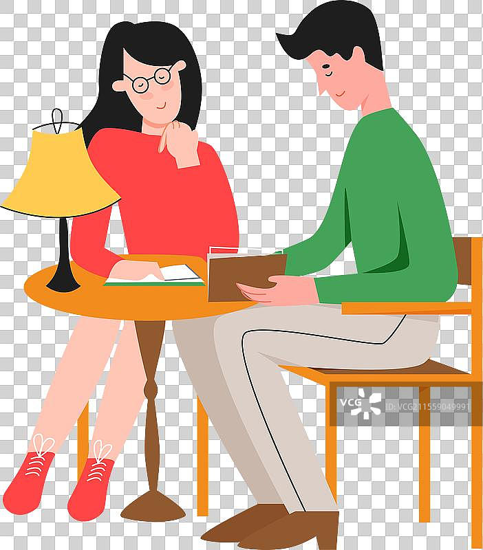 一对学生坐在桌子旁学习图片素材