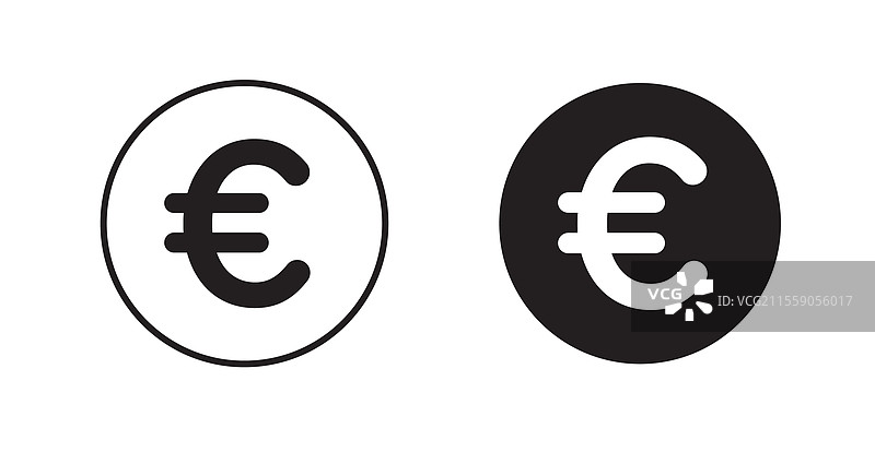 白色背景上的欧元填充和轮廓图标图片素材