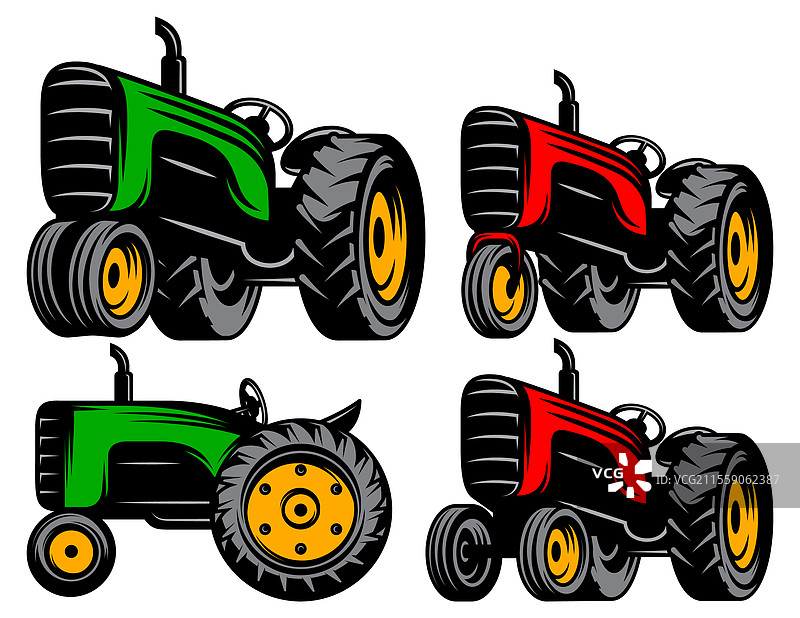 四辆色彩斑斓的拖拉机图片素材