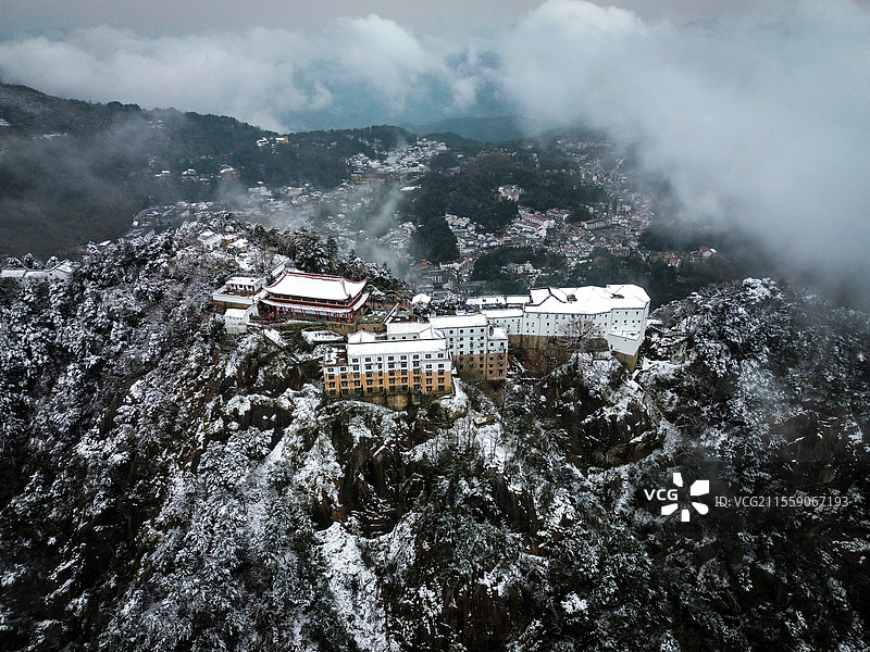 九华山雪景航拍图片素材