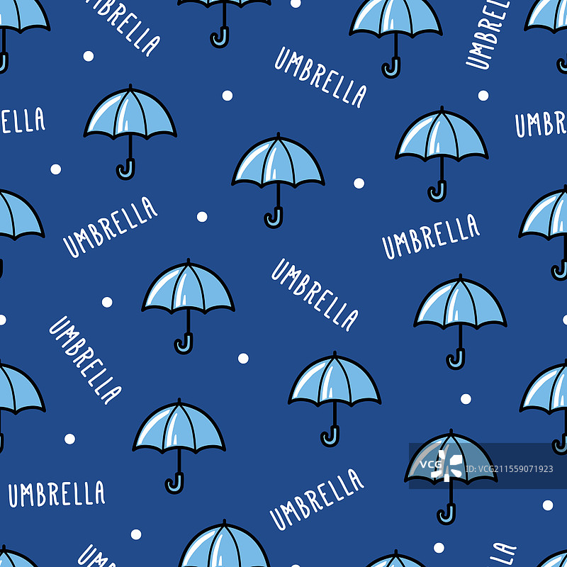 可爱的蓝色调雨天伞主题图案图片素材