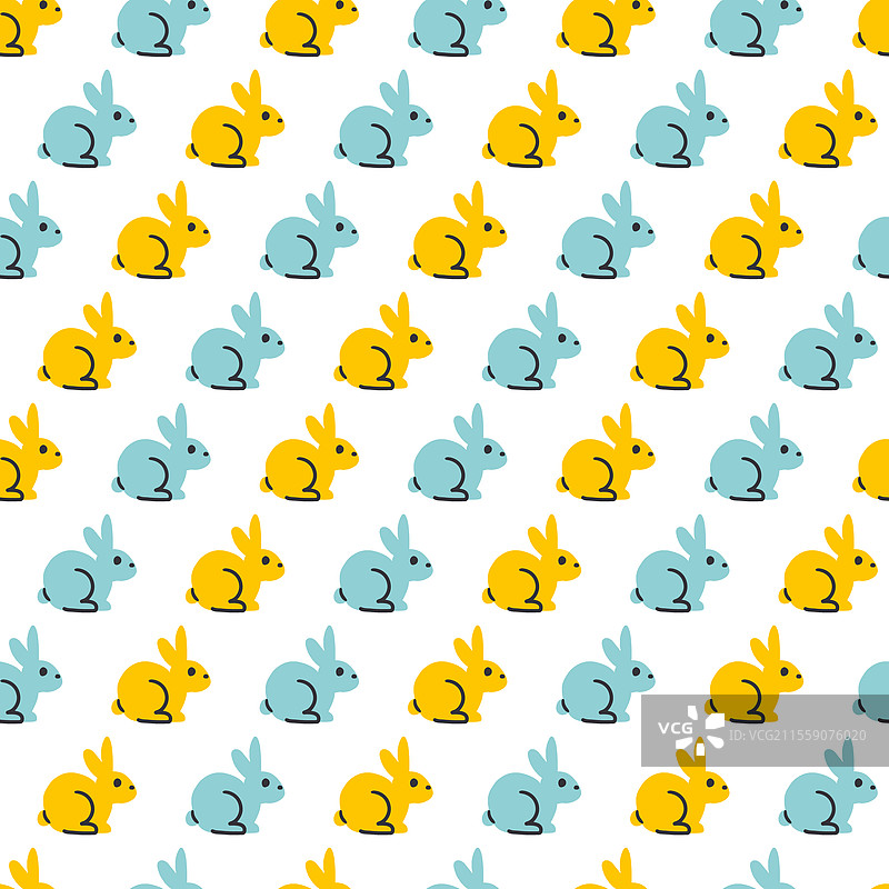 蓝色或黄色坐着的兔子图案，适合节日使用图片素材