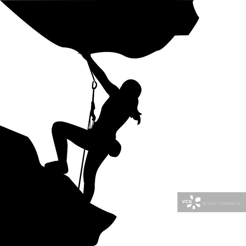 女孩攀岩者的黑色剪影在户外攀爬图片素材