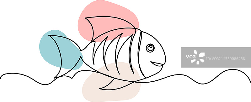 鱼的素描，一笔画成的图案图片素材