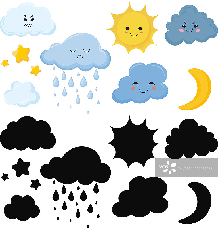 一组扁平风格的天气图标，背景为白色图片素材