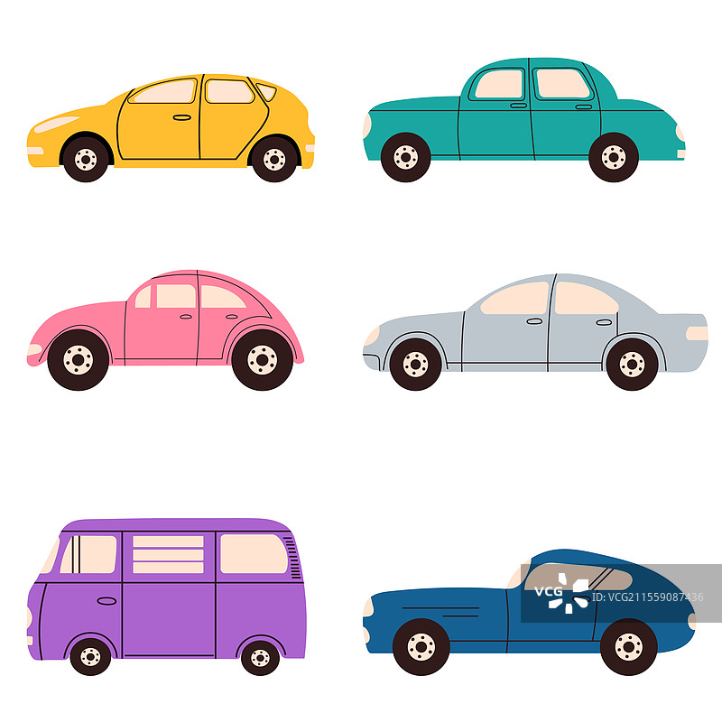 一组孤立的涂鸦风格汽车图片素材