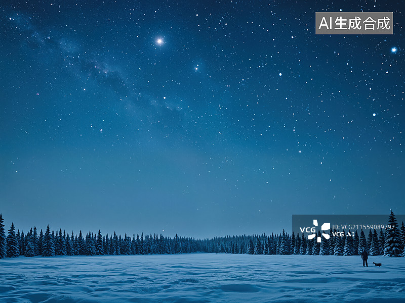 【AI数字艺术】星空下的雪原图片素材