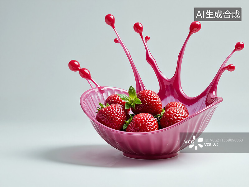 【AI数字艺术】草莓飞溅图片素材