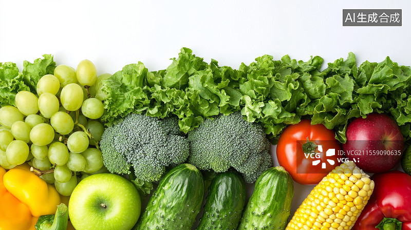 【AI数字艺术】白色背景下的各种新鲜蔬菜图片素材
