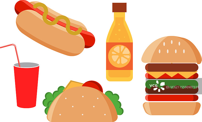 快餐图标集 彩色垃圾食品系列图片素材