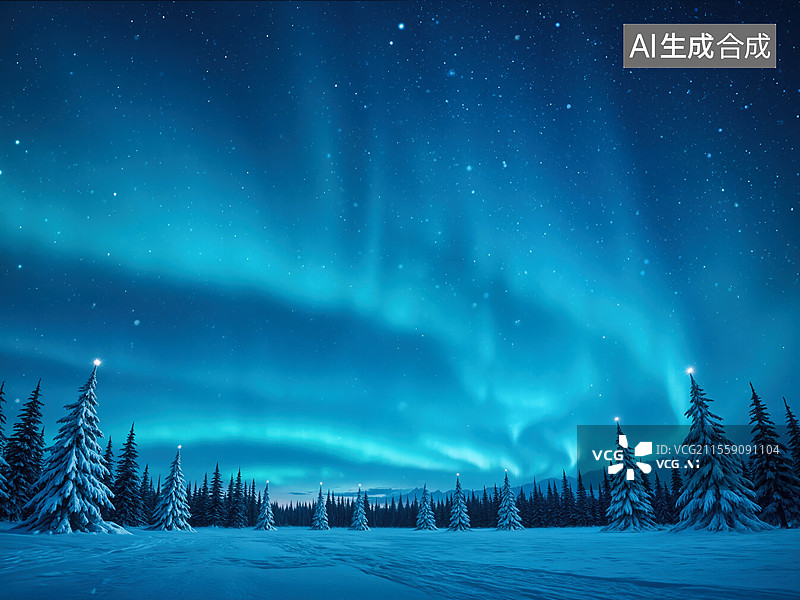 【AI数字艺术】极光森林图片素材