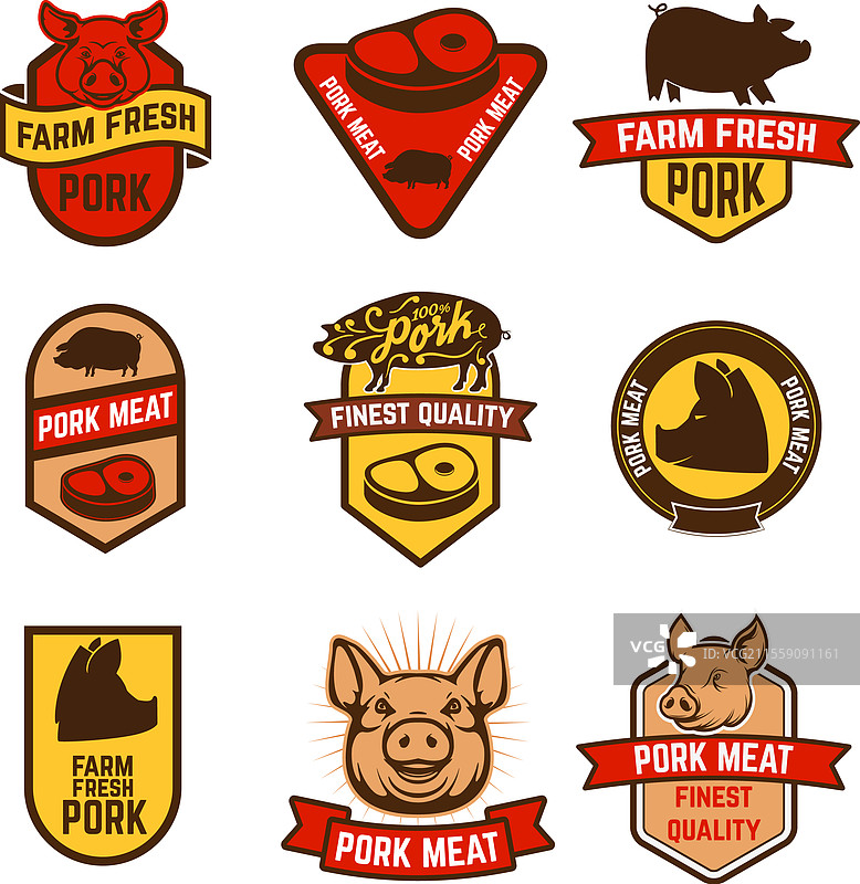 猪肉肉铺标签设计元素图片素材