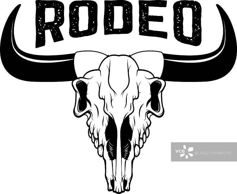 白色背景上的牛仔竞技水牛头骨图片素材