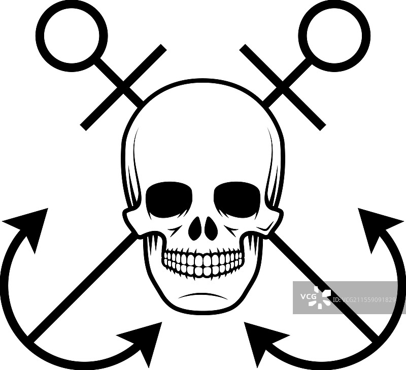 水手精神骷髅与锚的复古风格设计图片素材