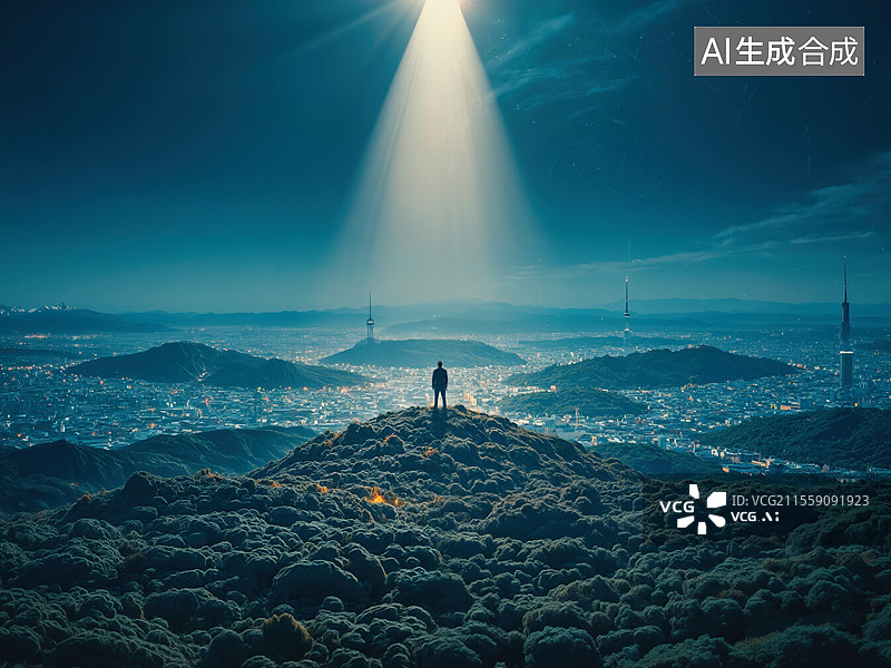【AI数字艺术】山顶之光图片素材