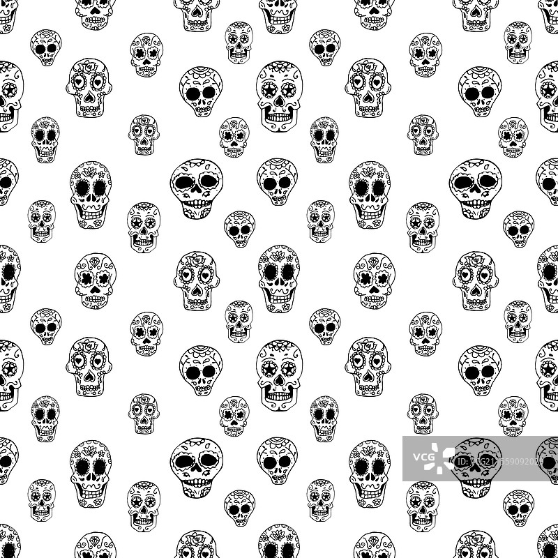 无缝图案与糖骷髅设计元素图片素材