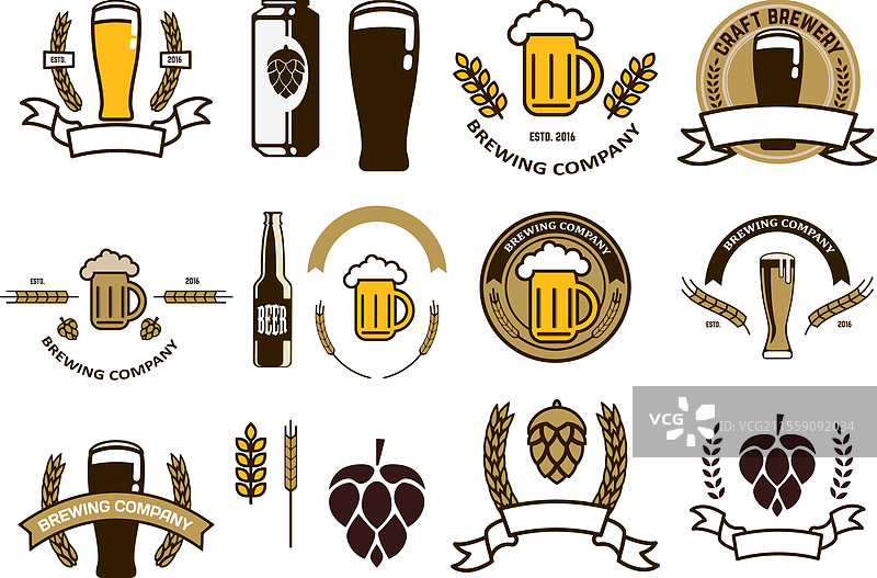 手工啤酒徽章和标志模板集合图片素材