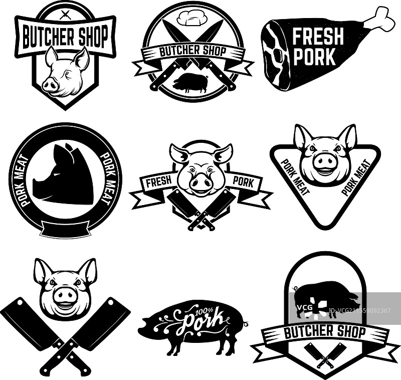 猪肉肉铺标签设计元素图片素材