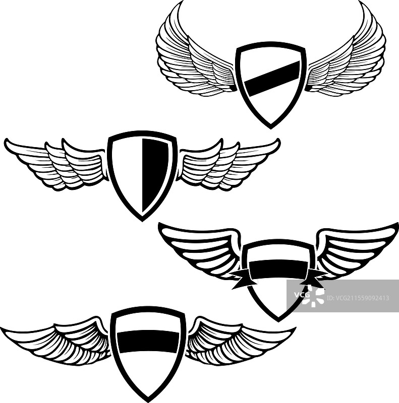 带有翅膀设计元素的徽章模板集合图片素材