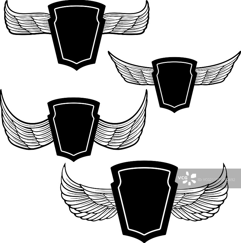 一套带有翅膀设计的空白复古标签图片素材