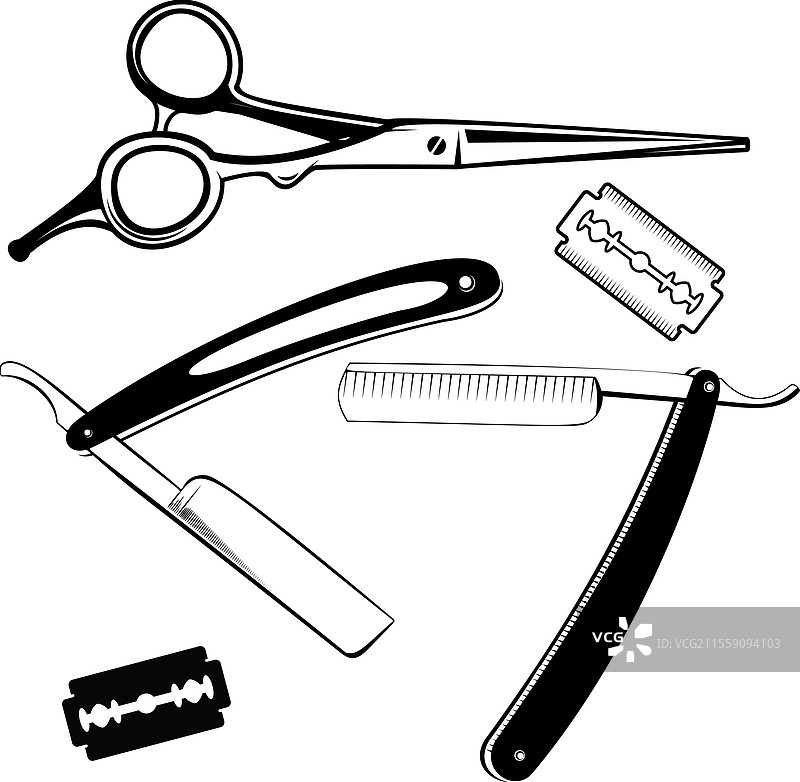 一套四把剃刀和剪刀图片素材