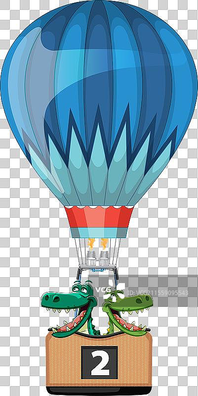 两只鳄鱼一起享受气球飞行的乐趣图片素材