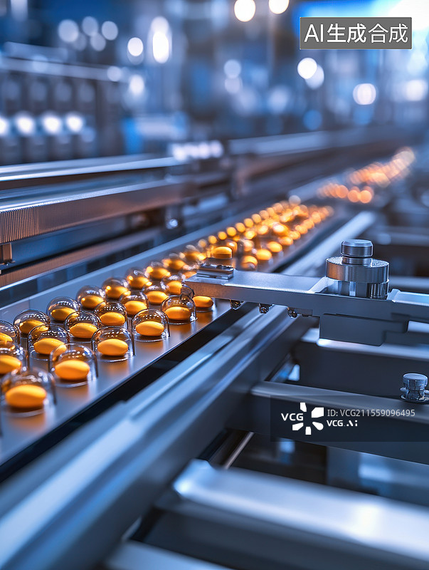 【AI数字艺术】药品生产线上的药片输送带图片素材