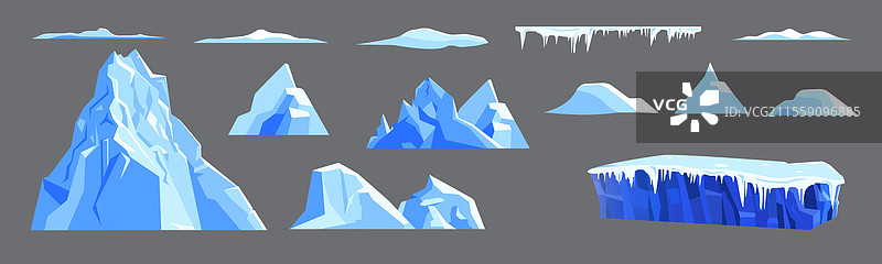 冰山、冰块和冰柱抽象组合图片素材