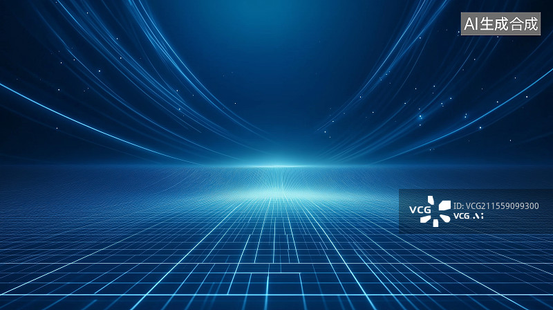 【AI数字艺术】互联网科技蓝色背景——抽象发光蓝色平面与天空图片素材