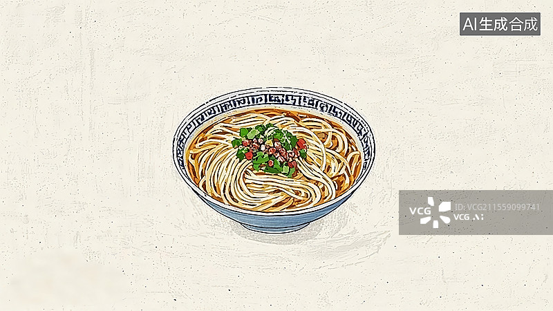 【AI数字艺术】担担面重庆小面传统美食手绘插画图片素材