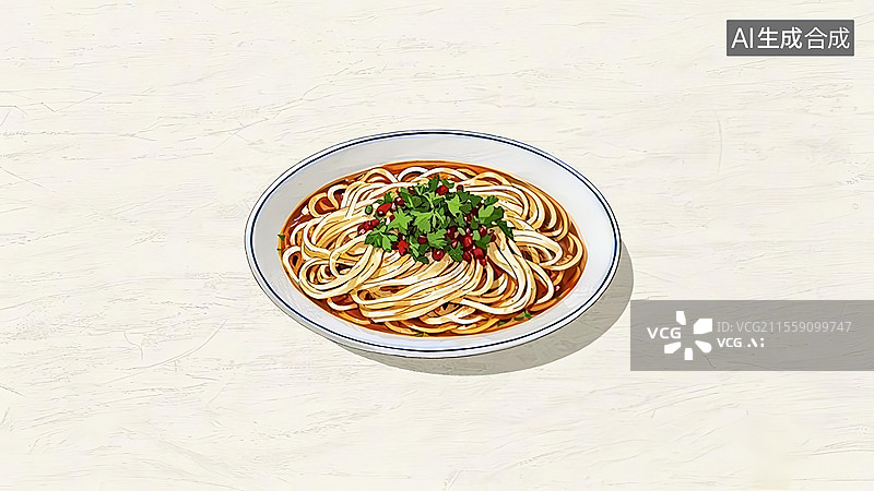 【AI数字艺术】担担面重庆小面传统美食手绘插画图片素材