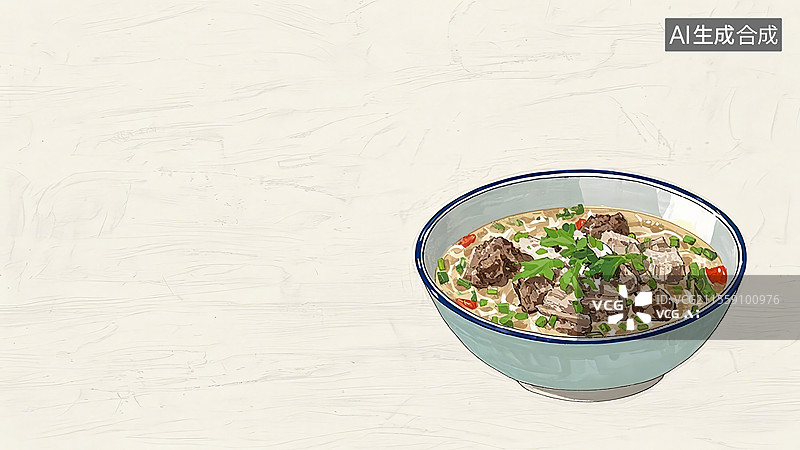 【AI数字艺术】羊肉泡馍传统美食手绘插画图片素材