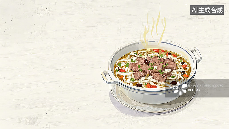 【AI数字艺术】羊肉泡馍传统美食手绘插画图片素材