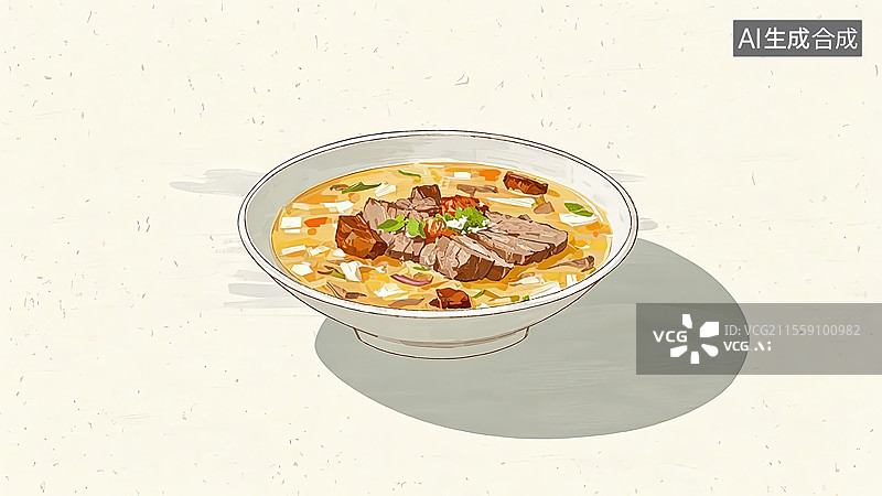 【AI数字艺术】羊肉泡馍传统美食手绘插画图片素材