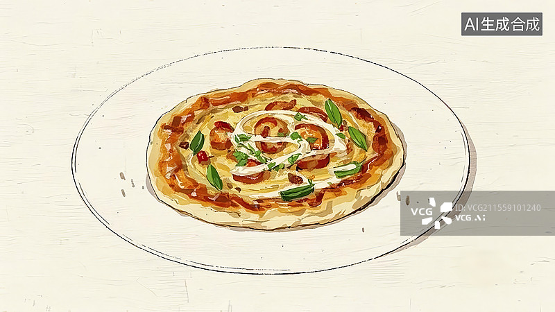 【AI数字艺术】葱油饼肉饼传统美食小吃手绘插画图片素材