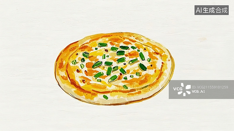 【AI数字艺术】葱油饼肉饼传统美食小吃手绘插画图片素材
