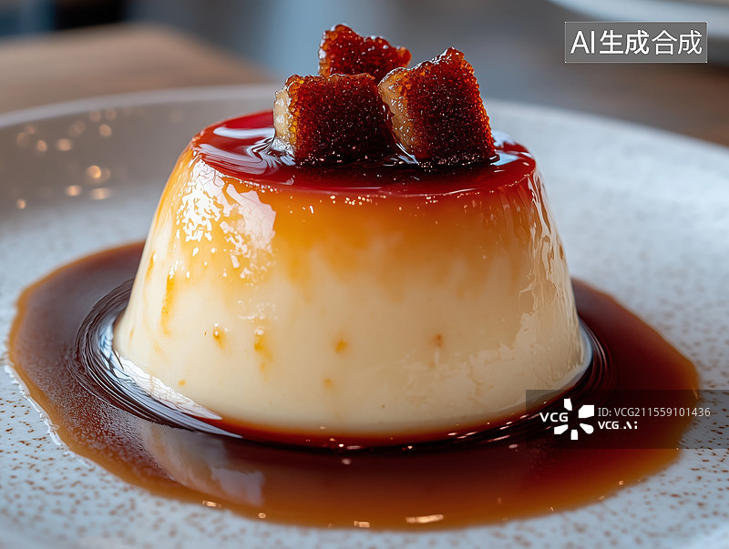 【AI数字艺术】焦糖布丁特写图片素材