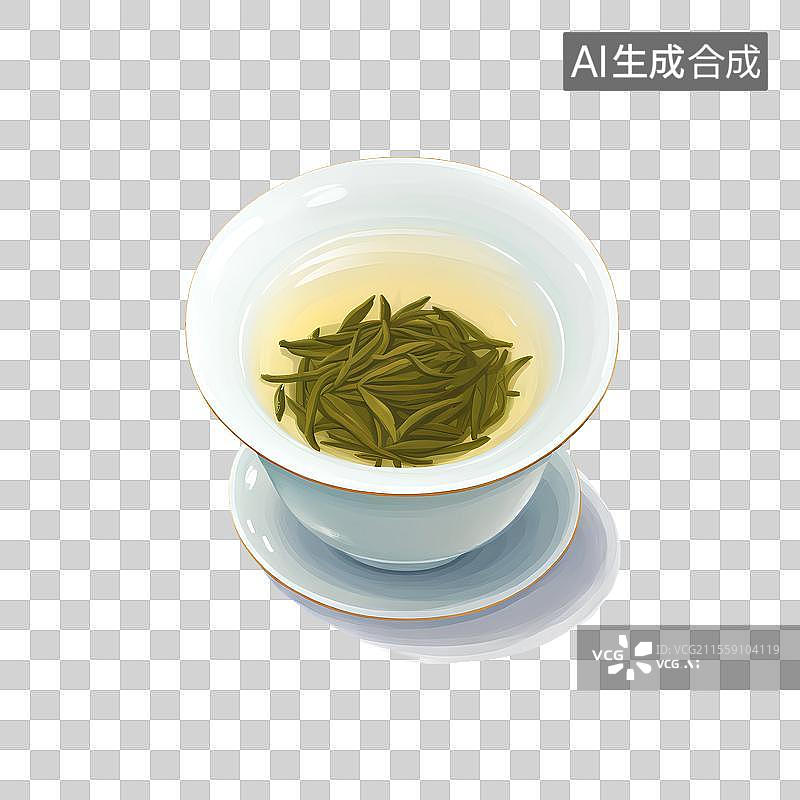 【AI数字艺术】国风手绘插画，一杯茶，绿茶，春茶，茶叶，茶道，茶文化免抠元素图片素材