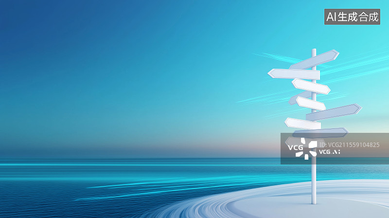 【AI数字艺术】商务背景——天空下白色指路牌图片素材