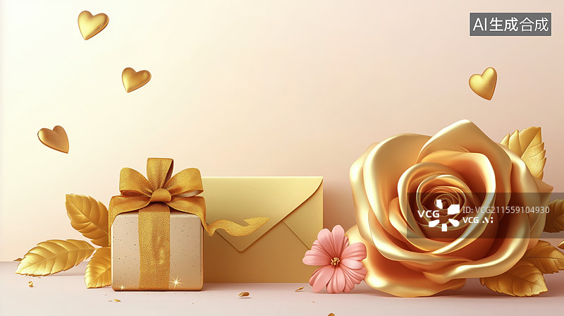 【AI数字艺术】玫瑰花和信封图片素材
