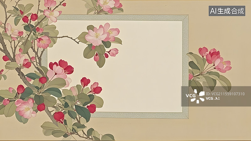 【AI数字艺术】水墨画海棠花等花卉装饰背景两侧图片素材