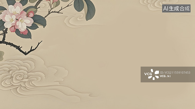 【AI数字艺术】水墨画海棠花等花卉装饰背景图片素材