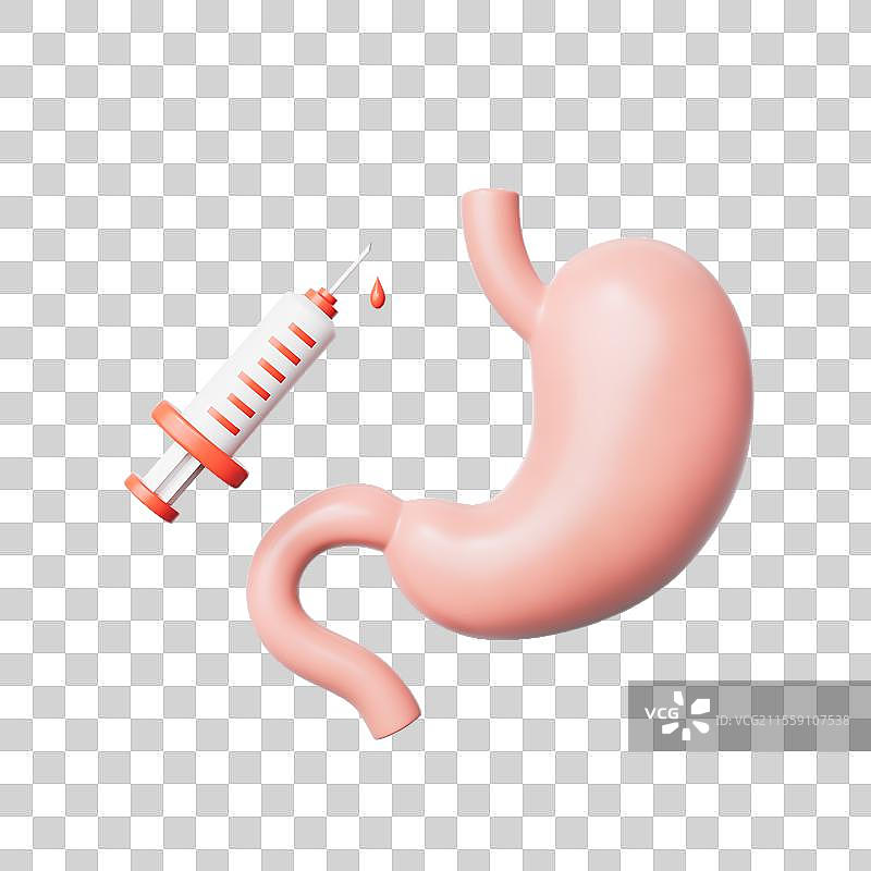 三维渲染胃部和注射器免抠元素图片素材