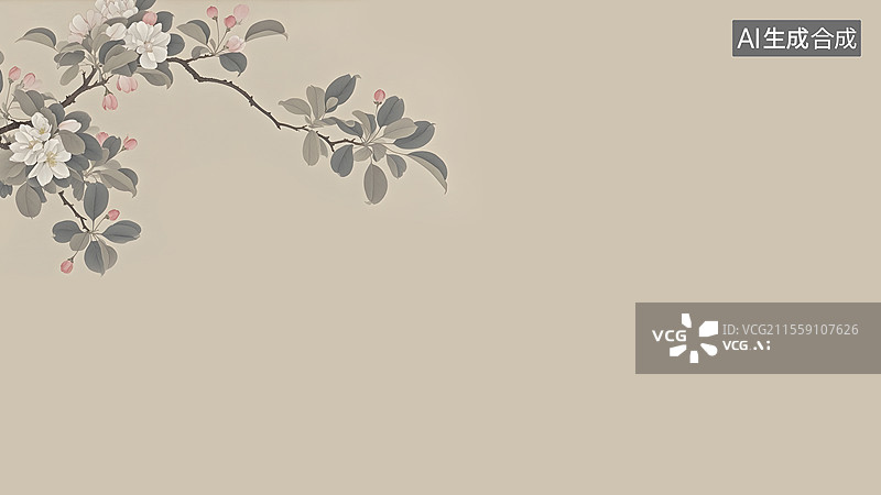 【AI数字艺术】水墨画海棠花等花卉装饰背景左上图片素材