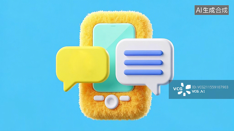 【AI数字艺术】3D卡通毛毡手机消息提醒图片素材