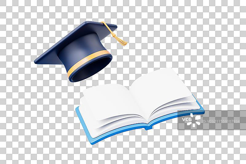 三维渲染博士帽和书本免抠元素图片素材