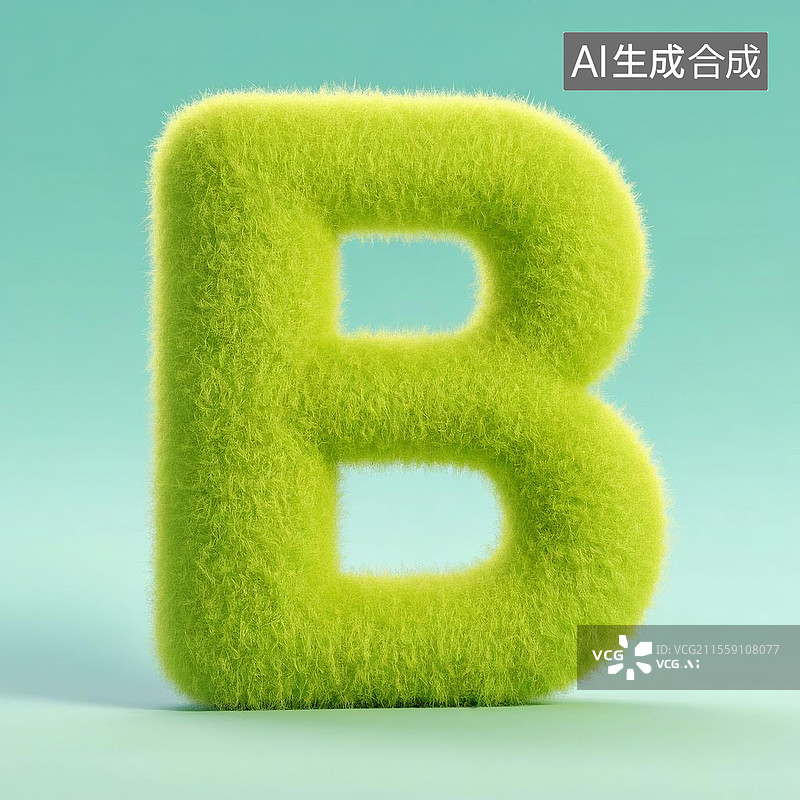 【AI数字艺术】3D卡通毛毡风格英文字母B图片素材