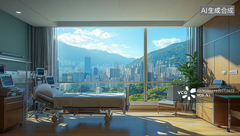 【AI数字艺术】带城市景观的现代化病房图片素材